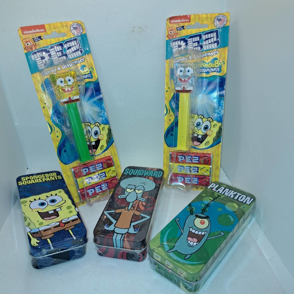 NEW SEALED! Spongebob-Squidward & Plankton WATCHES Plus Collector PEZ